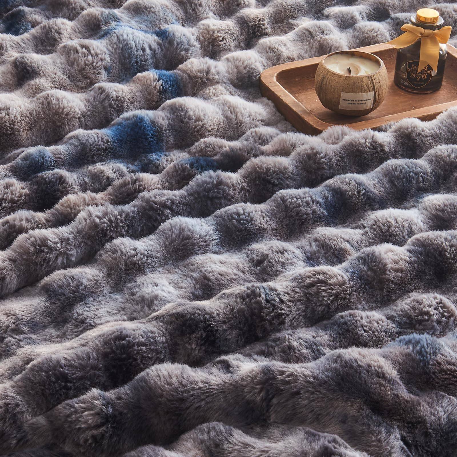 Alt View 3. ThinkLink Electronic - Faux Blanket Size Tie-dye Dark Gray - Big Bubble Rabbit Cozy For Couch  Thick Furry Plush Shaggy Blankets 60x80 Inches - Fur Grey Throw.