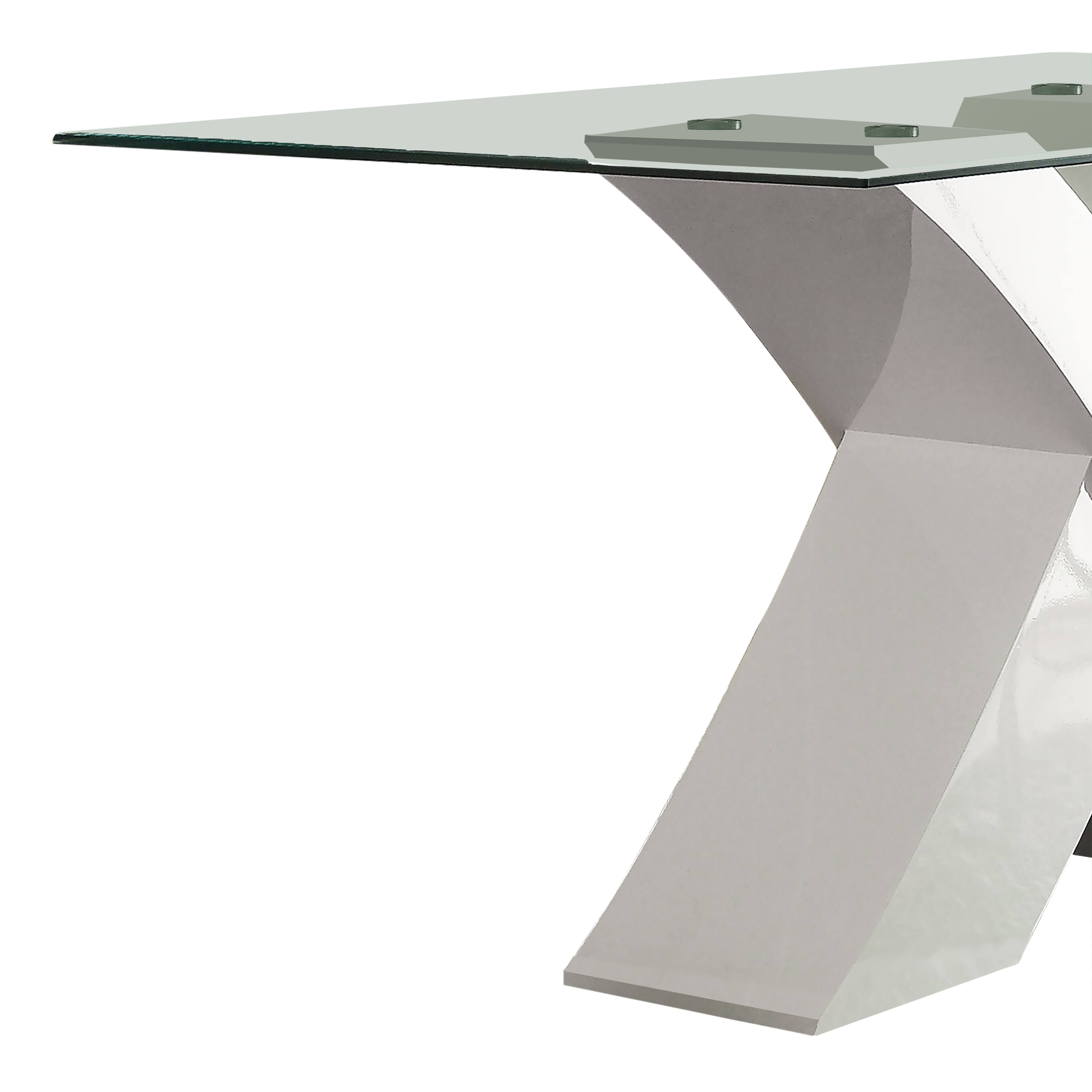 Alt View 1. Manhattan Lane - Glass Top Dining Table With X Shape Wooden Base - White, Clear.