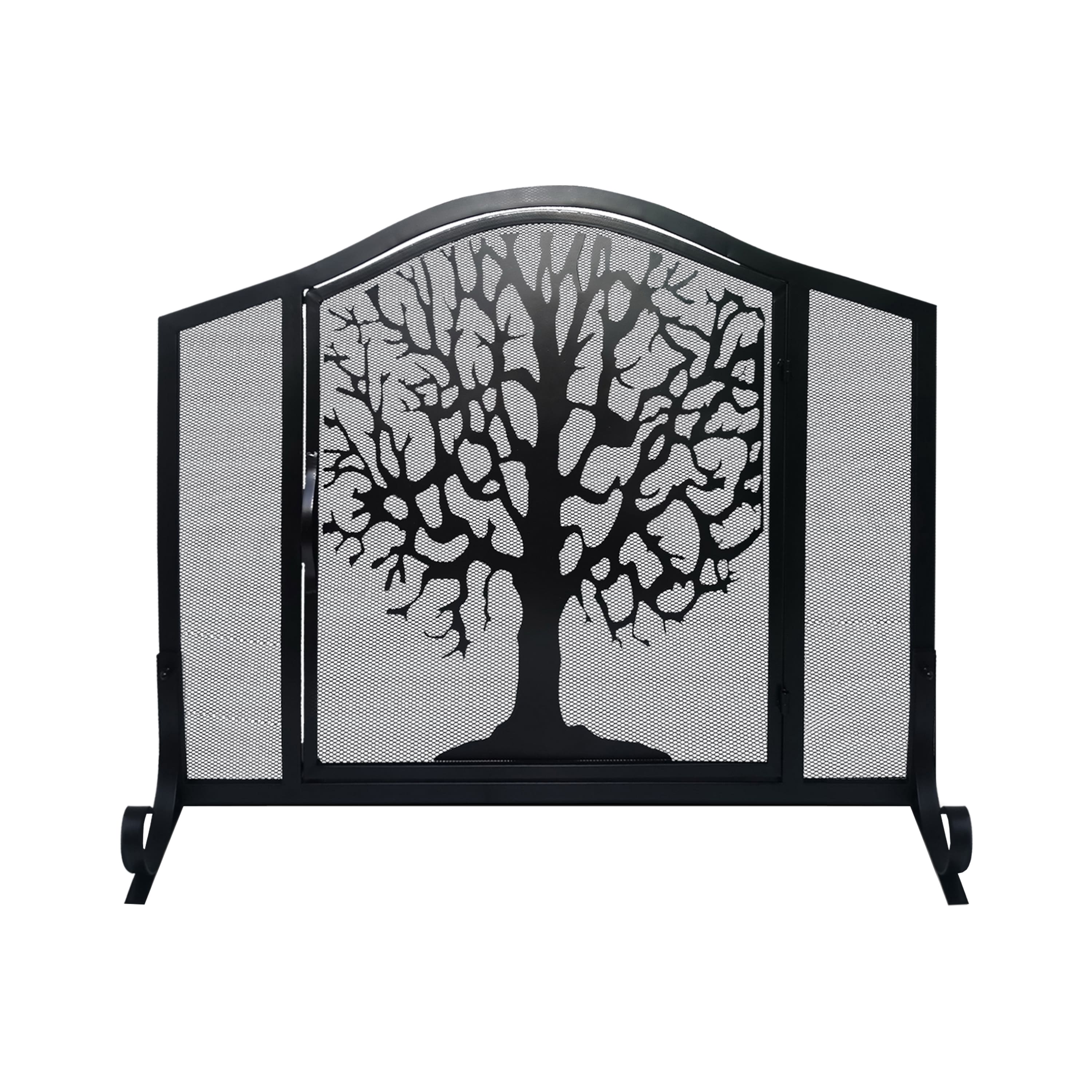 Manhattan Lane - 43 Inches 3 Panel Iron Fireplace Screen, Mesh Design, Arched Top, Tree of Life Art - Black price history on PriceWatchPro