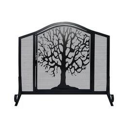 Manhattan Lane - 43 Inches 3 Panel Iron Fireplace Screen, Mesh Design, Arched Top, Tree of Life Art - Black