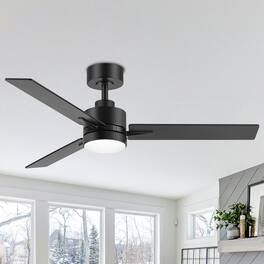 Breezary - 48-Inch Indoor Ceiling Fan with Remote, 3 Plywood Blades, 6-Speed DC Motor, 5'' Downrod, LED/No Light, Single or 2-Pack - Black (With Light)
