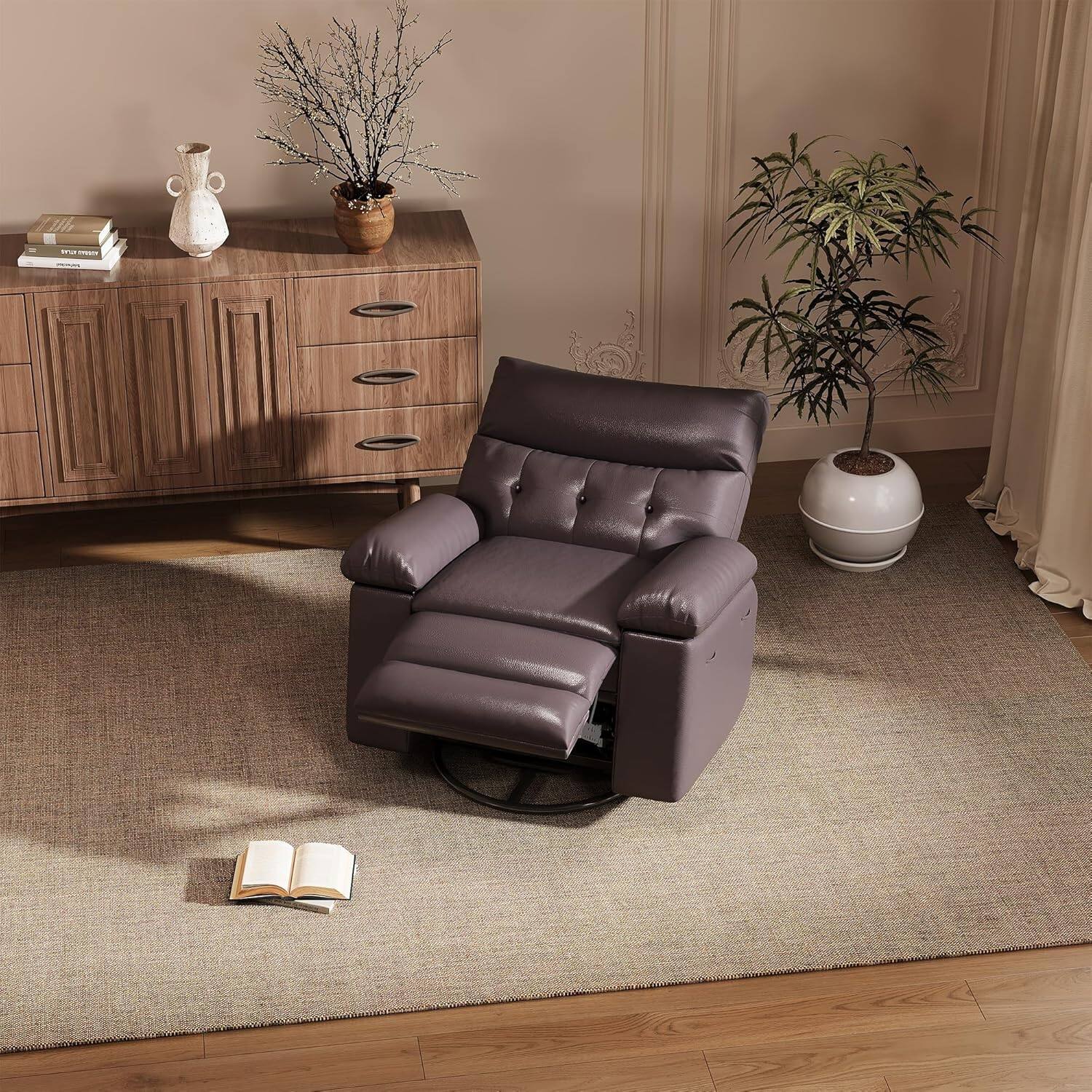 Back. Acekool - Recliner Chair, PU Leather Electric Reclining Sofa, 270° Swivel Home Theater Seating, Single Sofa Seat Lounge Chair - Coffee.