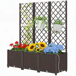 RYHNUYNE - Self-Watering Raised Garden Bed with Trellis, 3-Tier Modular Planter Box PP, 47.2x15.7x53.5 Inches - Brown