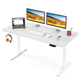 Costway - 55" x 28" Electric Adjustable Standing up Desk Dual Motor w/ Controller - White,Natural