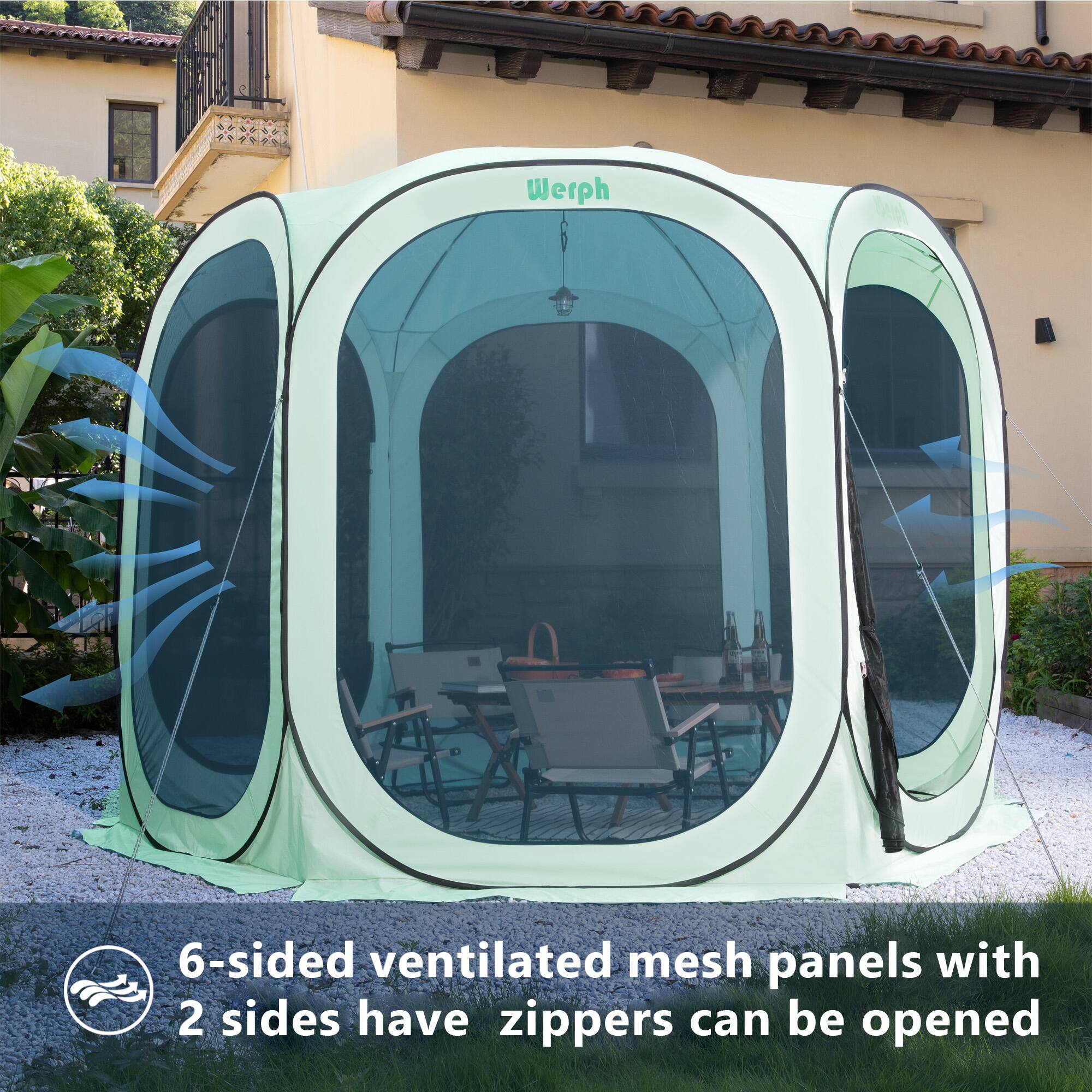 6-sided ventilated mesh panels with 2 sides have zippers can be opened