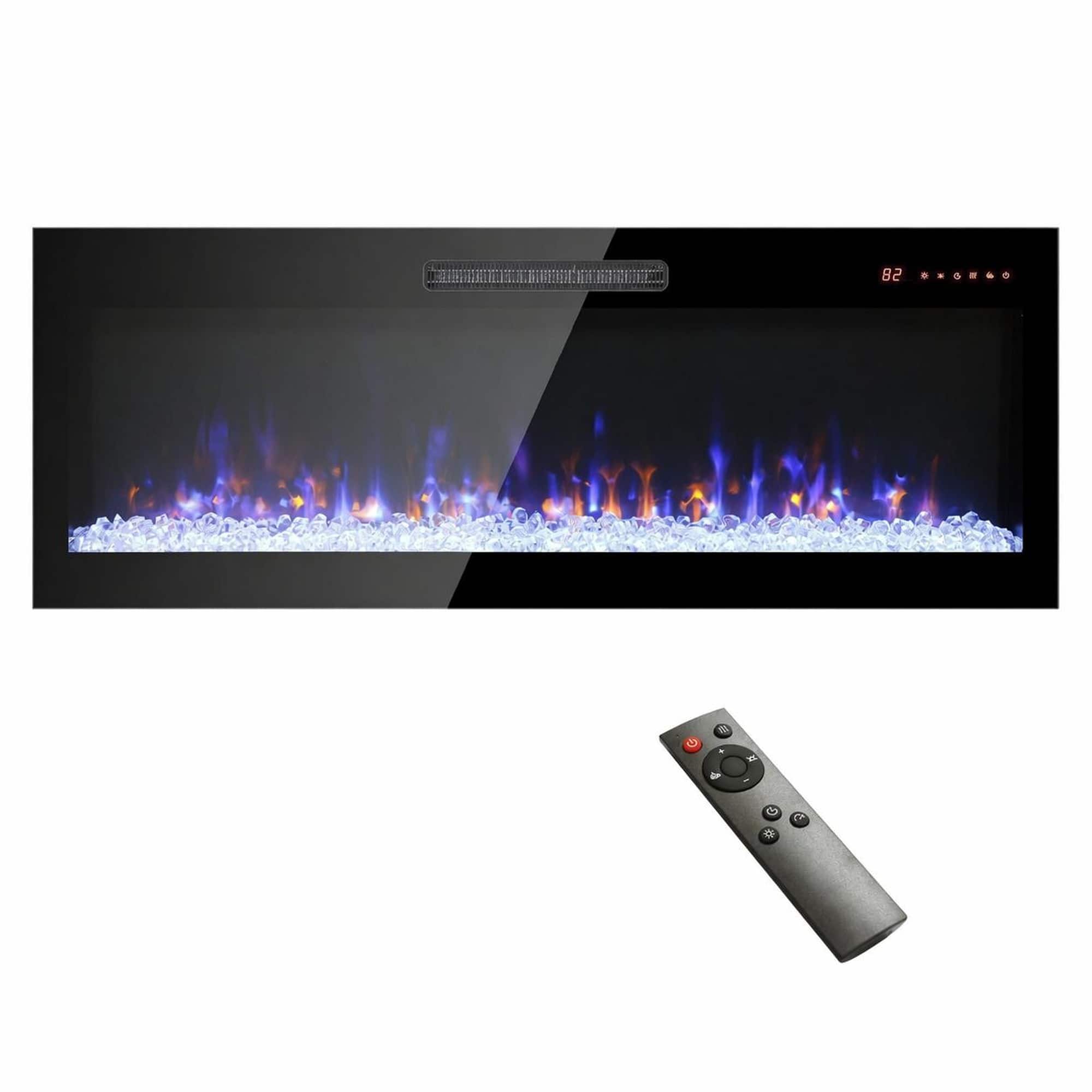 RYHNUYNE - 60 Inch Recessed Ultra Thin Tempered Glass Front Wall Mounted Electric Fireplace with Remote & Multi-Color Flame - Antique Black price history on PriceWatchPro