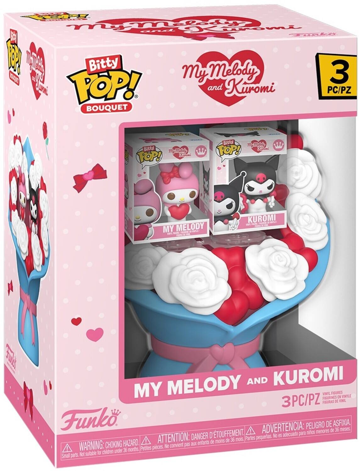 Fe Y EU m Myloloti Mwatromi ane JWOR TFAli P Bitty My Melody 3 O Crai POP! and Kuromi PC/PZ BOUQUET Bitty mymas POP! 2m Bittyl myma FOP! MY MELODY KUROMI - I 3 MELODY AND KUROMI MY FIGURINES VINTL FIGURES EN VINYLE 3PC/PZ FIGURAS DE VINIL Funko. ADVERTENCIA: PELIGRO DE ASFIXIA. 36 meses. TOUFFEMENT. para nios menores DANGER D pequeas. No es adecuado HAZARD. ATTENTION: aux enfants de moins de 36 mois. Partes WARNING: CHOKING Petites pices. Ne convient pas children under 36 months Not suitable for Small parts.