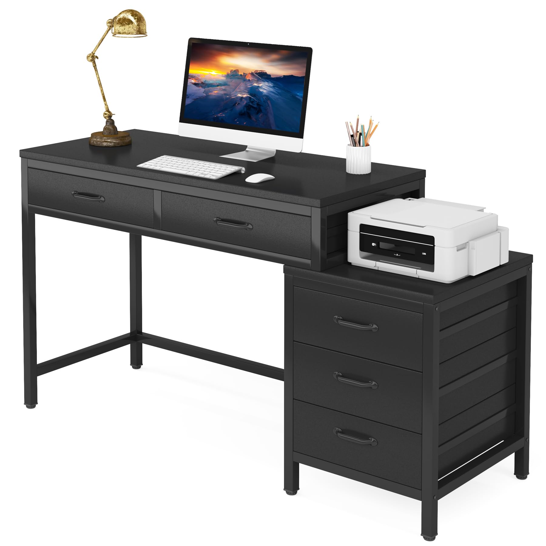 Tribesigns Computer Desk with 5 Drawers, Reversible Home Office Desks ...