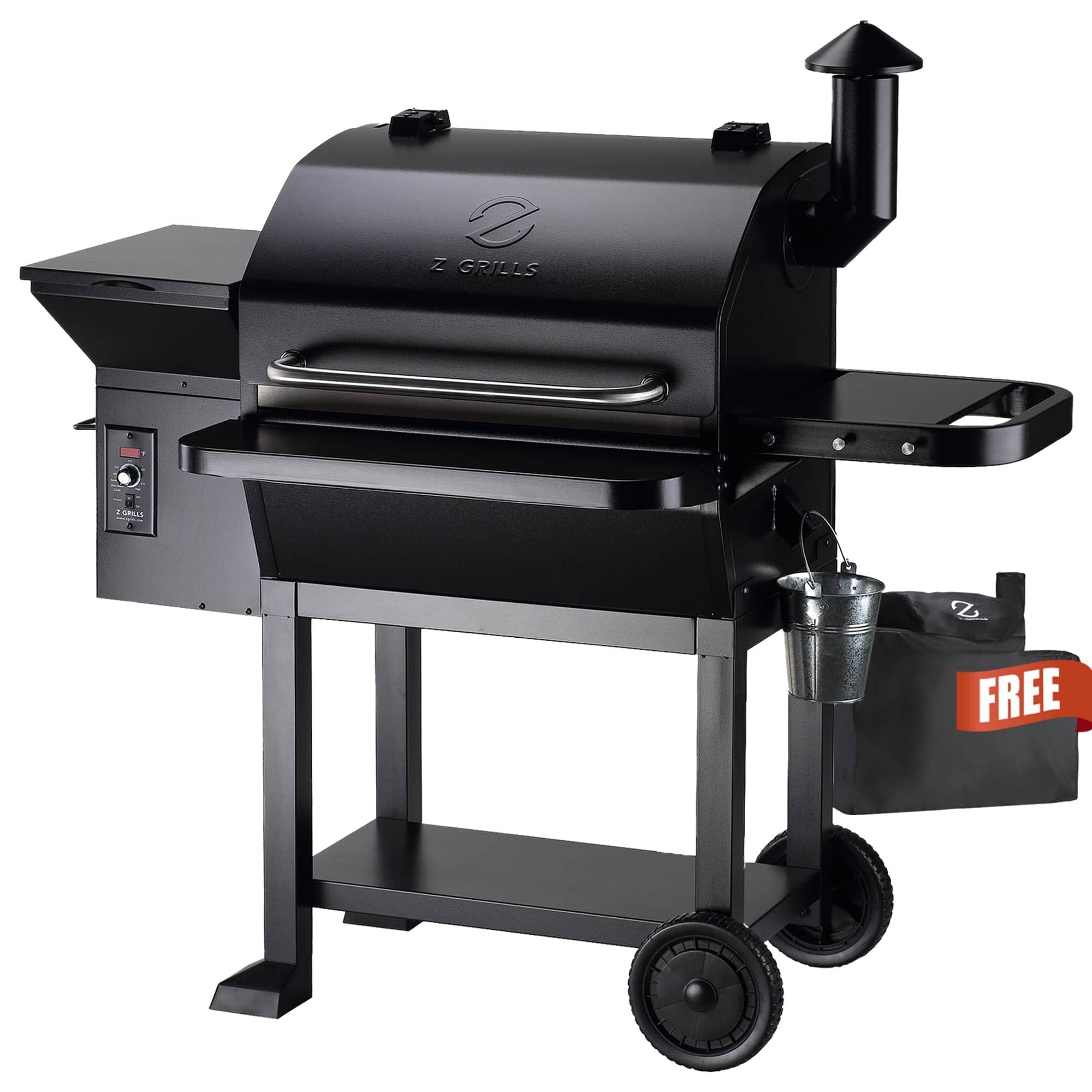 Z GRILLS - Powerhouse 1056 sq. in. Pellet Grill and Smoker with Foldable Front Shelf and Rain Cover - Black - Front_Zoom