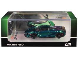 CM Models - McLaren 765LT Green Carbon Metallic with Black Top and Extra Wheels 1/64 Diecast Model Car by CM Model