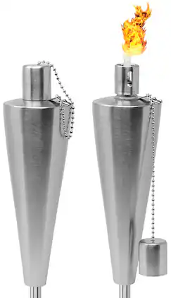 Sorbus - Matney Stainless Steel Tiki Torches, 5 ft Outdoor Oil Torch Lamp for Citronella, Garden, Lawn, Backyard Parties - Silver