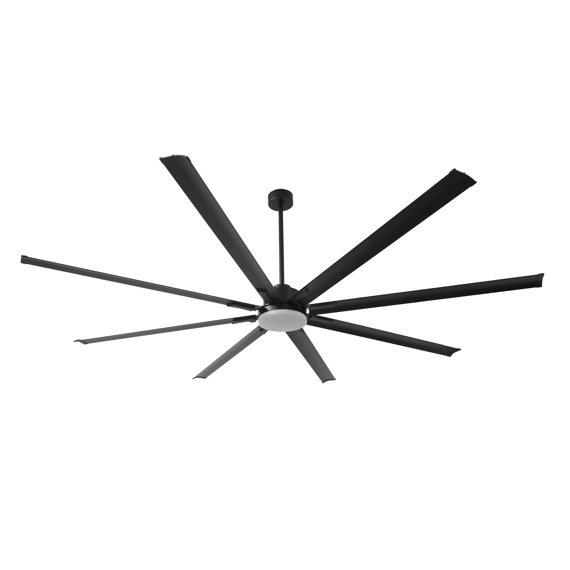 Alt View 1. Vaczon - 100" Industrial Aluminum 8-Blade Large Indoor Commercial Ceiling Fan with Dimmable 3CCT LED Light and Remote - Matte Black.