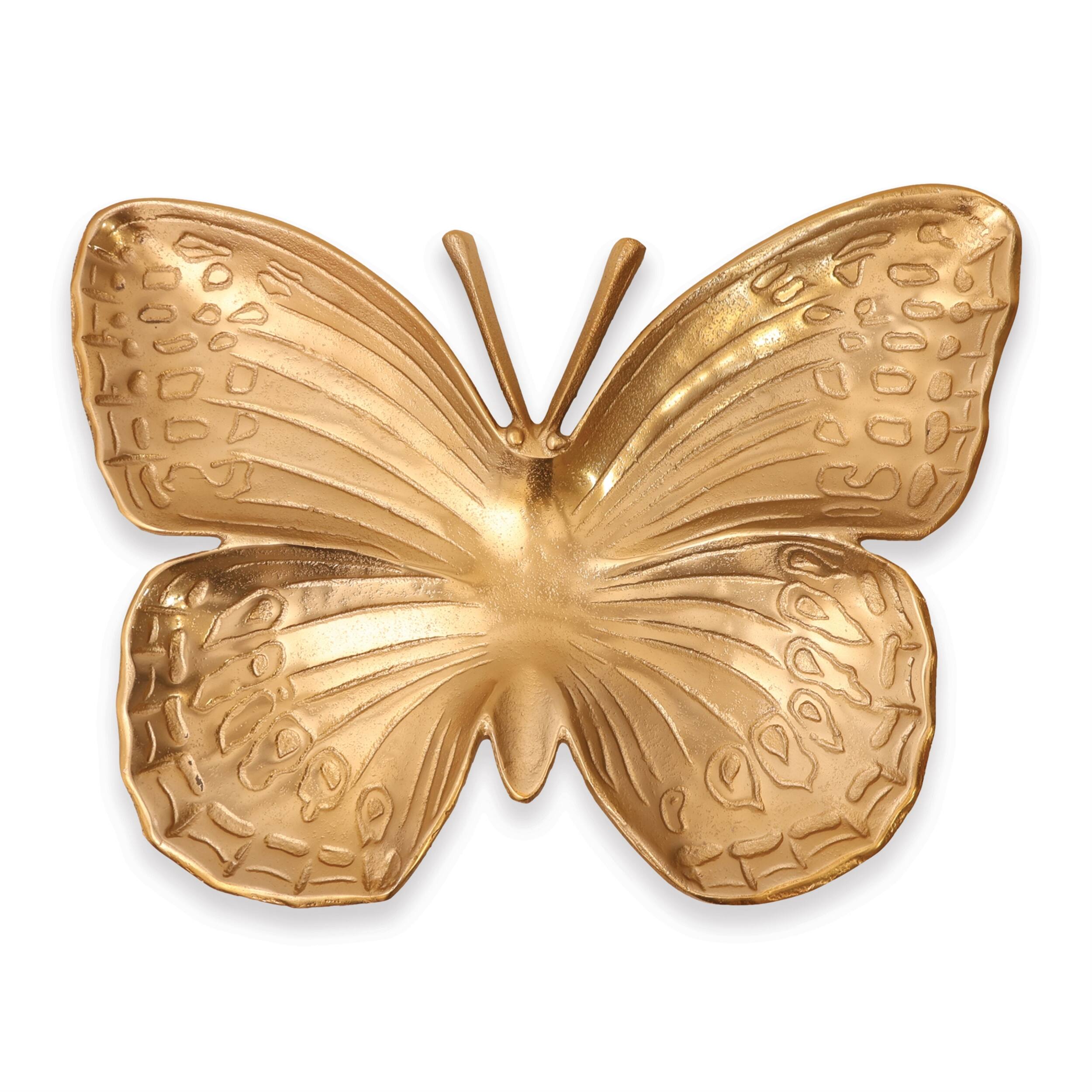 Angle. BreeBe - Metallic Aluminum Butterfly Platter 23.5"L - Gold.