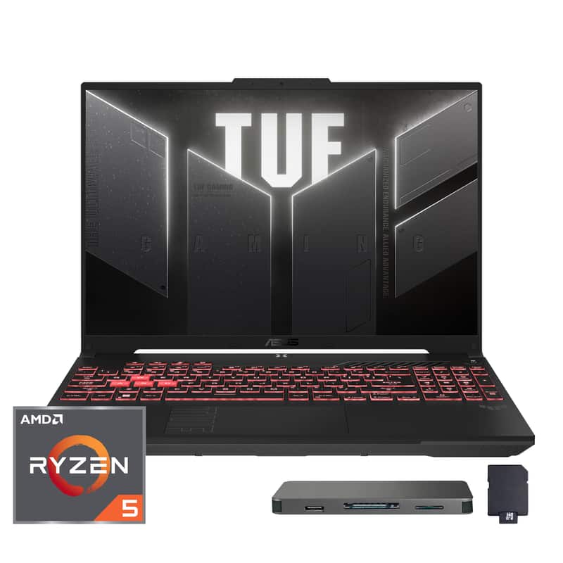 ASUS - TUF Gaming A16 16" Laptop,Ryzen 7 7445HS,NVIDIA GeForce RTX 4050,16GB DDR5,512GB SSD+1TB Dock Set,Win 11 Pro - Gray