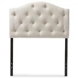 Baxton Studio - Myra Modern and Contemporary Fabric Upholstered Button-Tufted Scalloped Twin Size Headboard - Light Beige