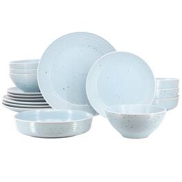 Elama - Emilia 16 Piece Double Bowl Stoneware Dinnerware Set - Light Blue