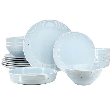Front. Elama - Elama Emilia 16 Piece Double Bowl Stoneware Dinnerware Set in Light Blue - Light Blue.