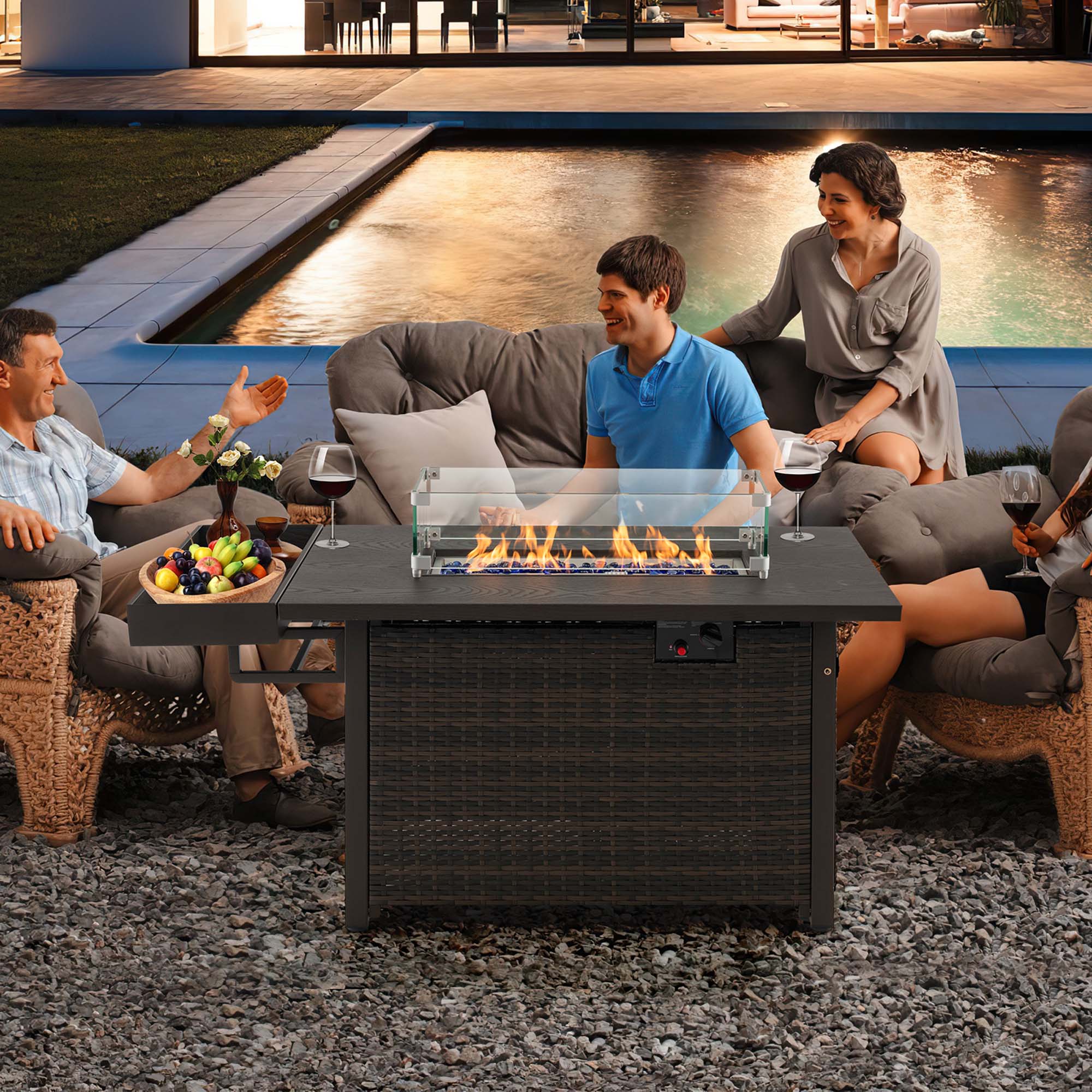 Alt View 3. Costway - Costway 52" Outdoor Gas Fire Pit Table Patio Propane Firepit with Cover 50,000 BTU - Brown.