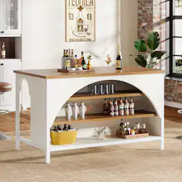 Tribesigns - 55.1-Inch Bar Table with Storage Shelves and Raised Countertop for Kitchen or Home Bar - White