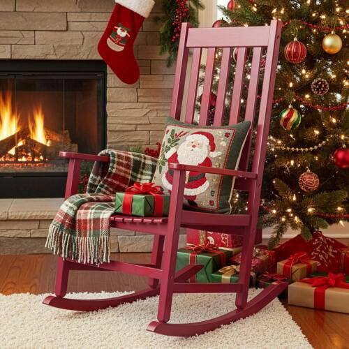 Alt View 10. Winado - Wooden Rocker Rocking Chair, All Weather Wooden Rocking Chair with High Backrest, Patio Rocker for Garden, Yard, Balcony - Angora Red.