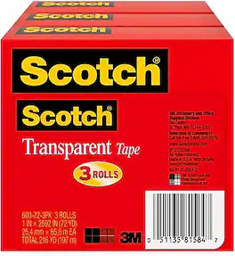 Scotch - Tape Refill, 1" x 72 yds., 3" Core, 3 Rolls/Pack - Transparent Clear