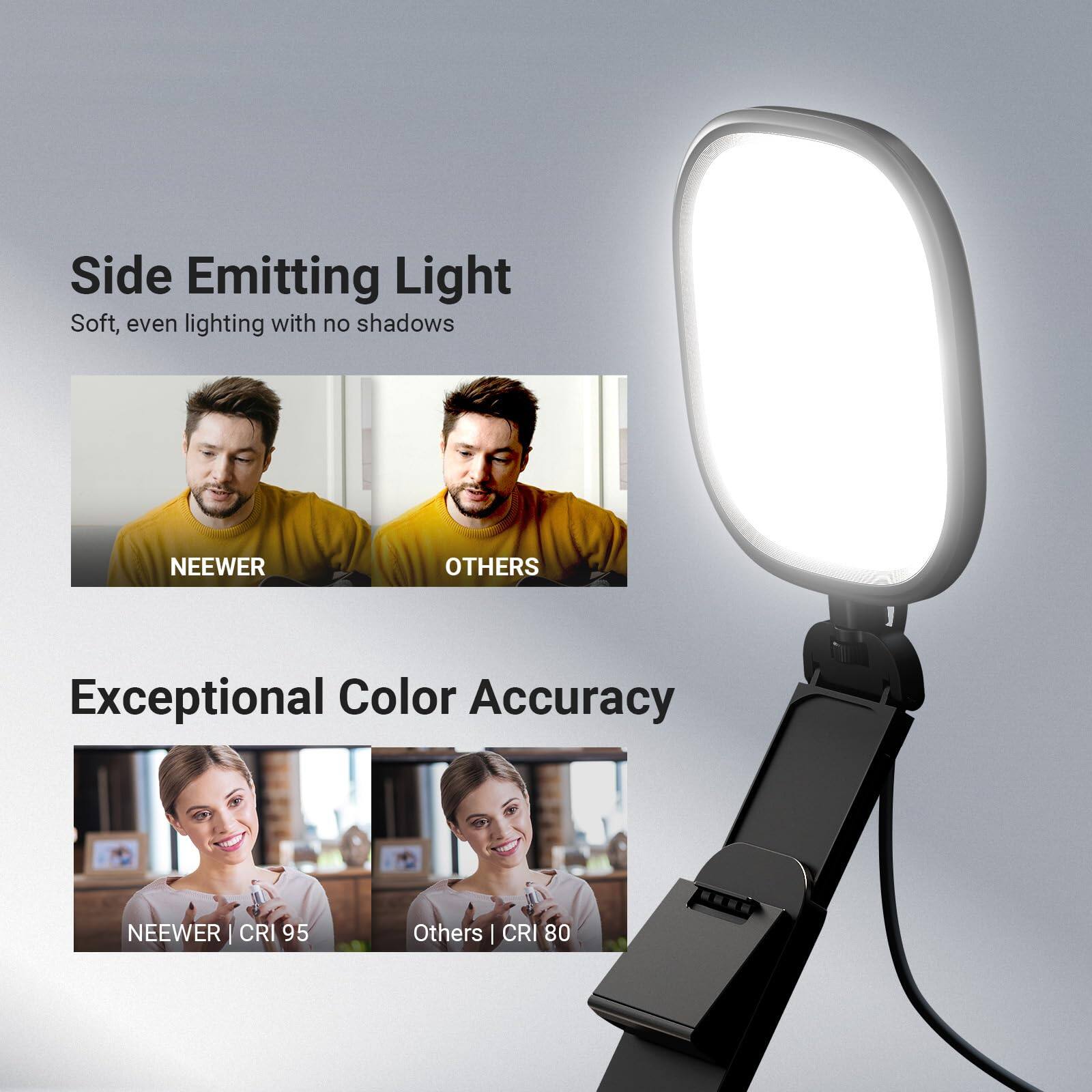 Side Emitting Light  
Soft, even lighting with no shadows  
NEEWER  
OTHERS  

Exceptional Color Accuracy  
NEEWER | CRI 95  
Others | CRI 80
