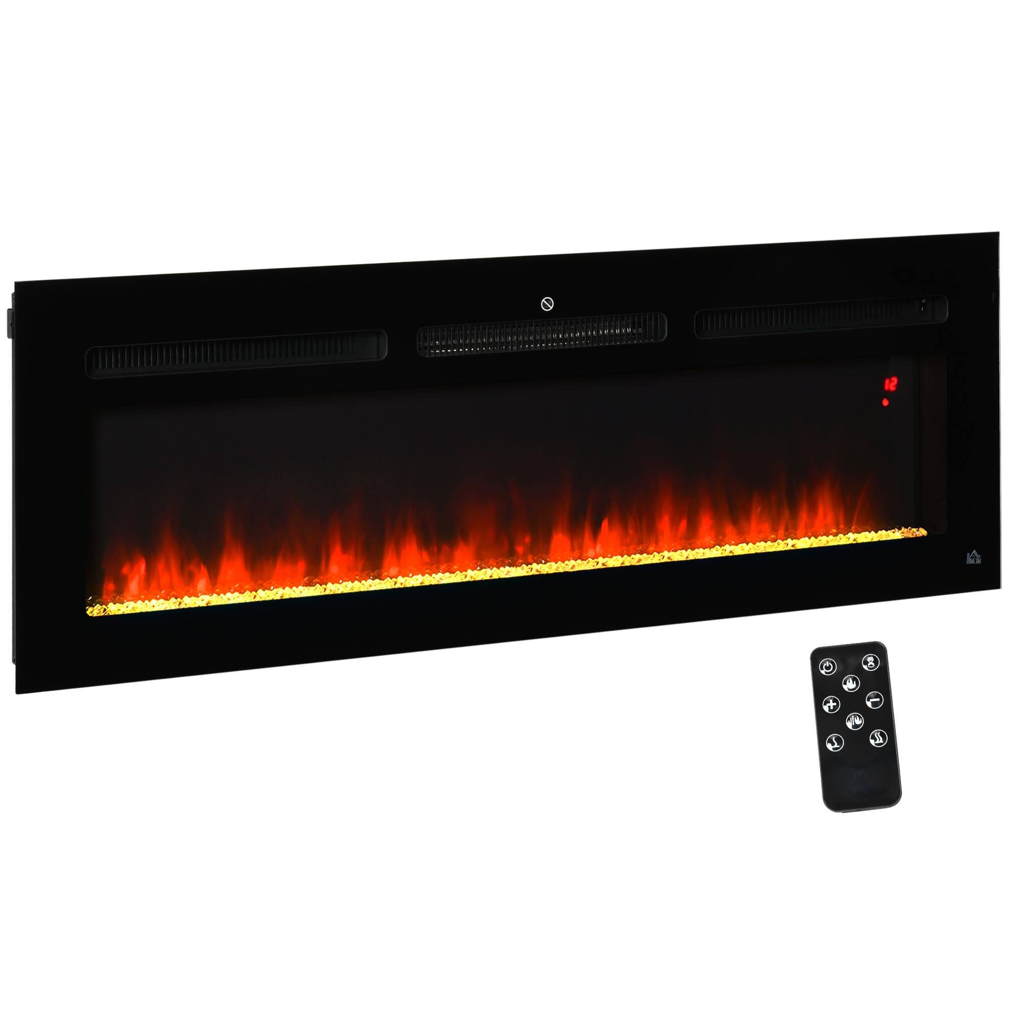 Front. Resenkos - 50" 1500W Recessed and Wall Mounted Electric Fireplace Inserts with Remote, Black - Black.