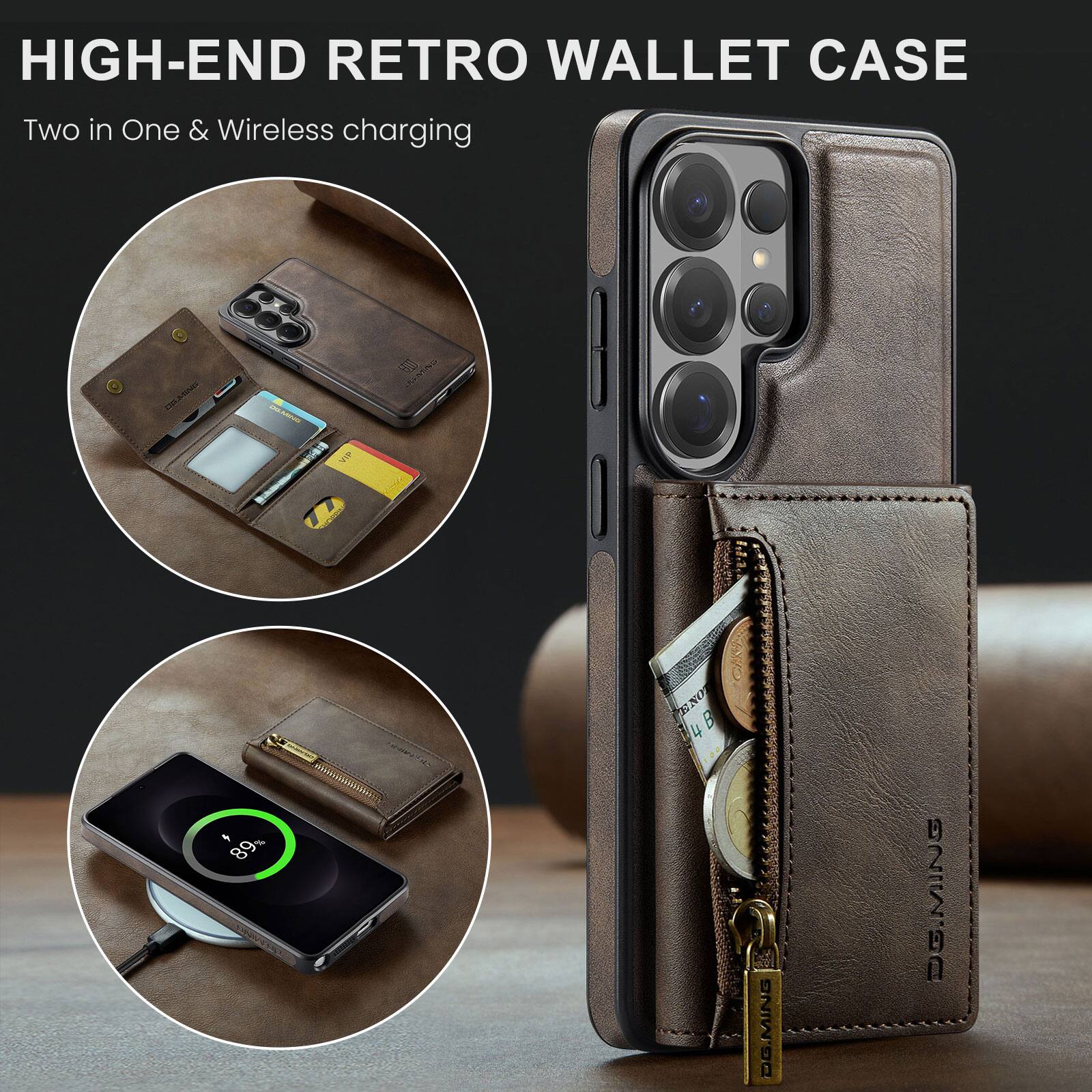 HIGH-END RETRO WALLET CASE  
Two in One & Wireless charging