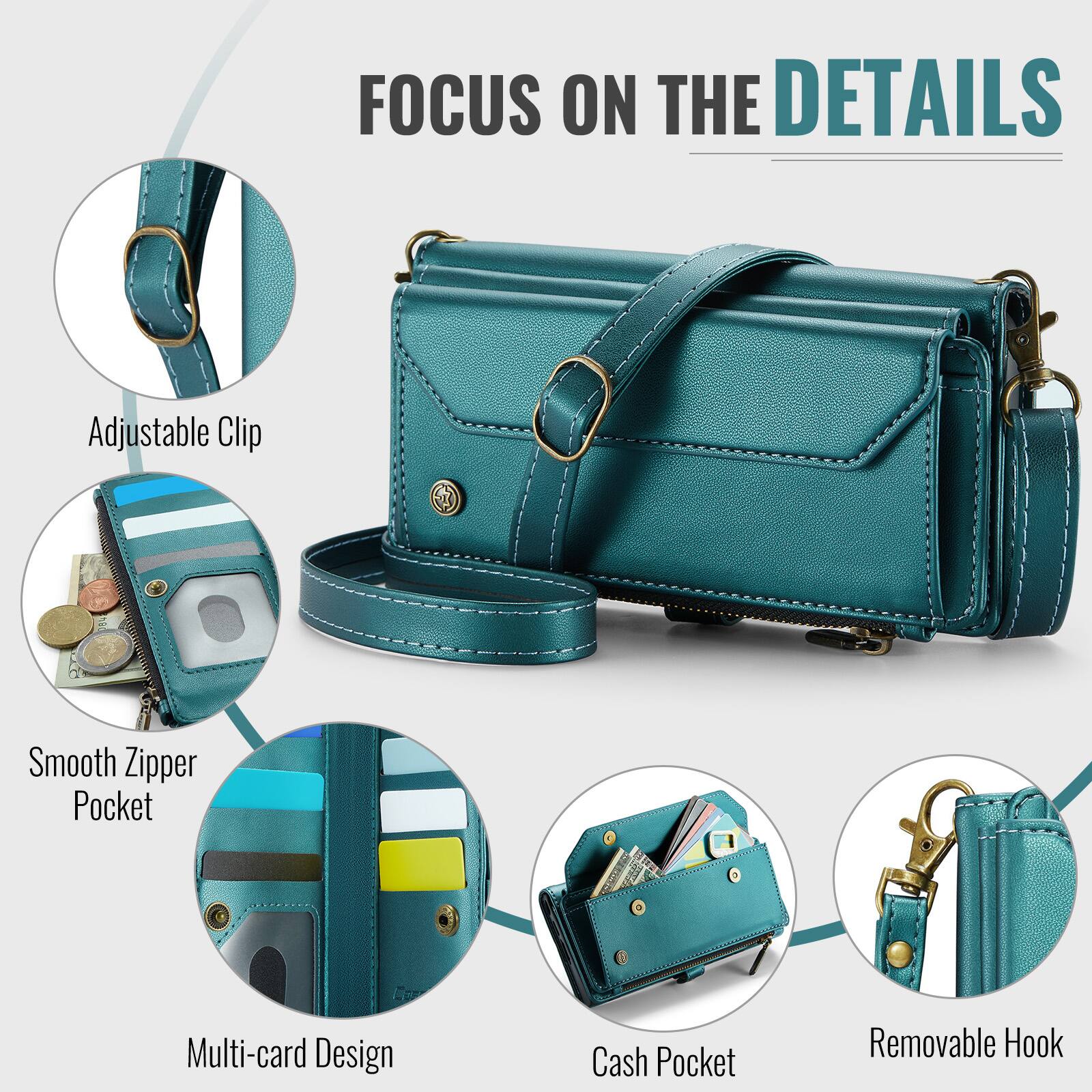FOCUS ON THE DETAILS

- Adjustable Clip
- Smooth Zipper Pocket
- Multi-card Design
- Cash Pocket
- Removable Hook