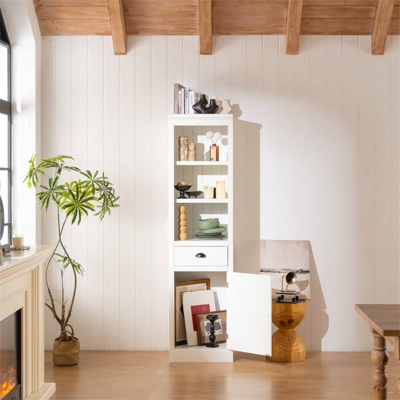 Alt View 2. HTUTWOO - 75'' Freestanding Display Bookshelf – Farmhouse Bookcase with Storage & Cabinet, Wooden Organizer Pantry for Home - White.