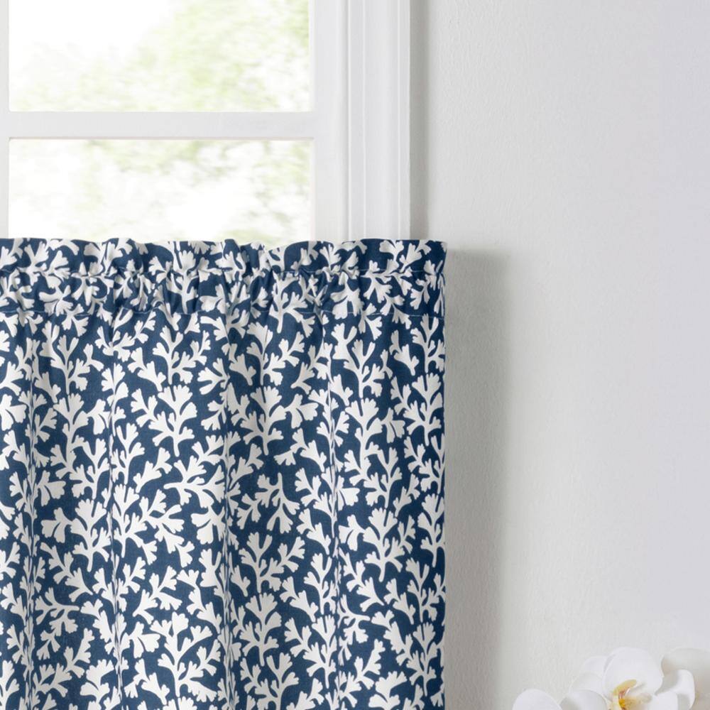 Left. Ellis Curtain - Ellis Curtain Sea Tumble 3" Rod Pocket 100% Cotton Machine Wash and Dry Tailored Valance 50" x 16" Navy - Navy.
