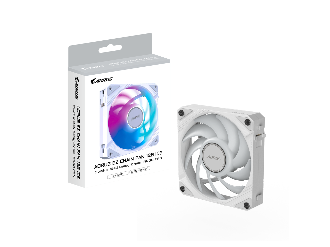 GIGABYTE - AORUS EZ CHAIN FAN 120 ICE, 120mm Hydro Dynamic Bearing Computer Case Fan - ARGB