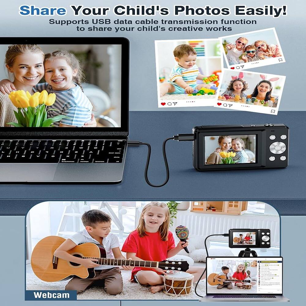 Share Your Child's Photos Easily!  
Supports USB data cable transmission function to share your child's creative works  

Webcam