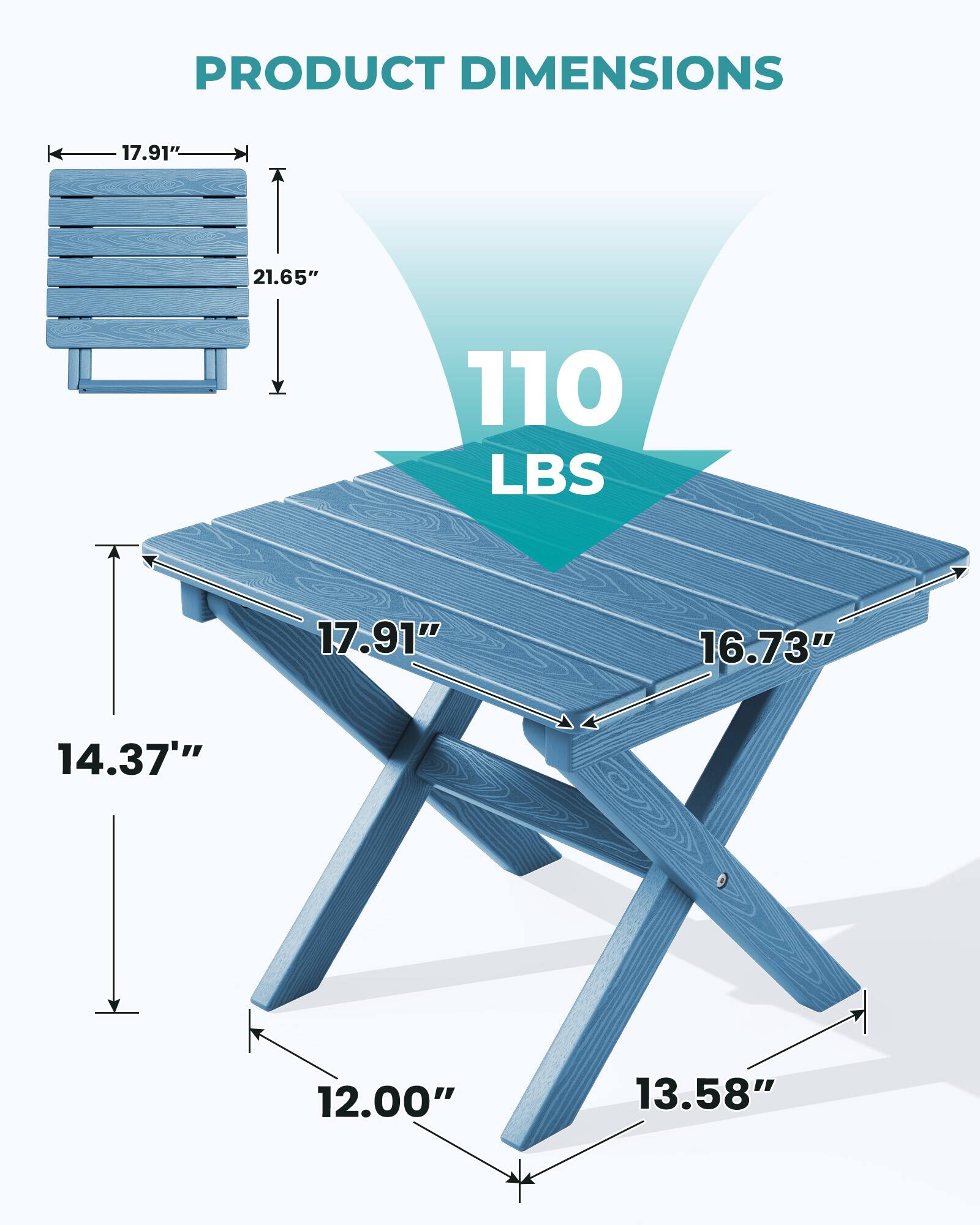 PRODUCT DIMENSIONS
17.91"
21.65"
110 LBS
17.91"
16.73"
14.37"
12.00"
13.58"