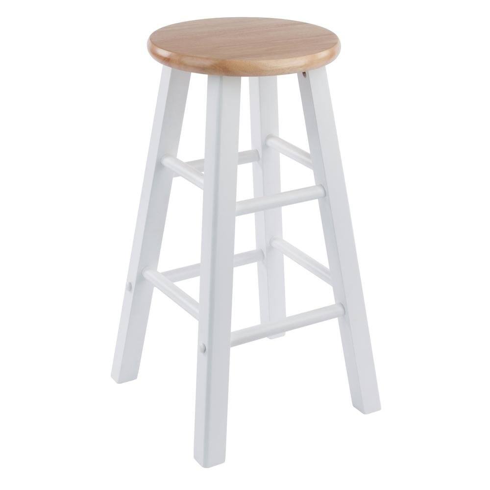 Left. FurniFact - Natural & White Solid Wood Kitchen Stools Set of 2 - Natural / White.