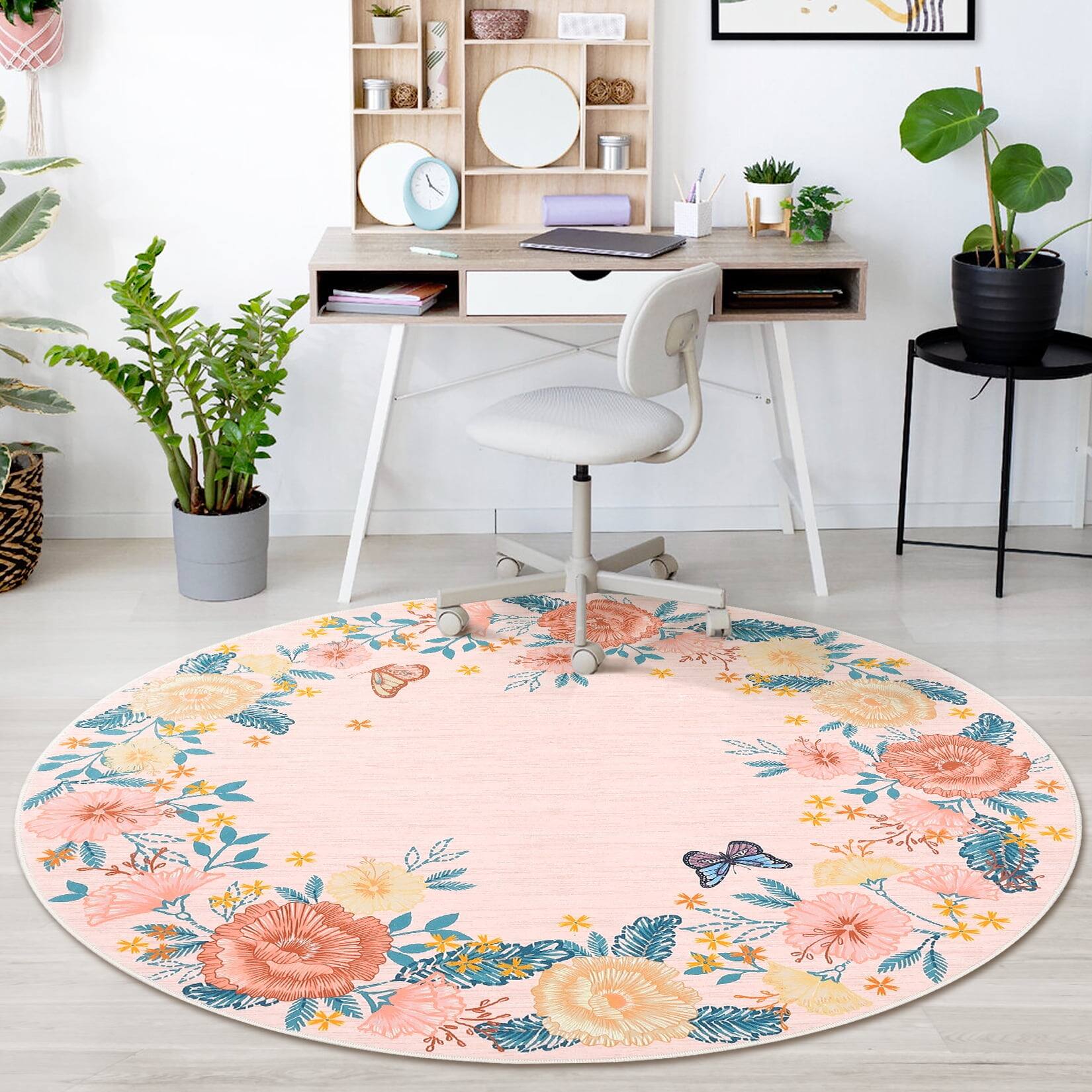 Homhougo 4x4 Floral Boho Rug, Washable, Soft, Non Slip Pink EDCJH-PHK ...