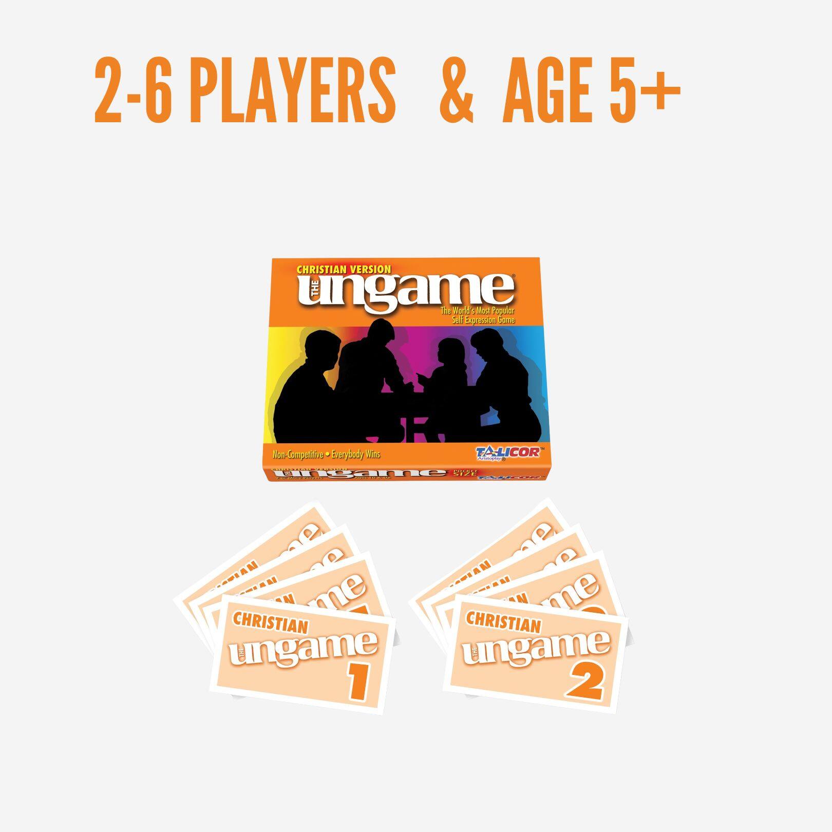 2-6 Players & Age 5+  
Christian Version  
The Ungame  
Non-Competitive • Everybody Wins  
Talicor  
Christian Ungame 1  
Christian Ungame 2