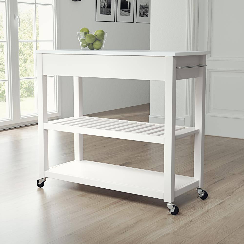 Alt View 2. Crosley Furniture - Stone Top Kitchen Prep Rolling Cart - White.