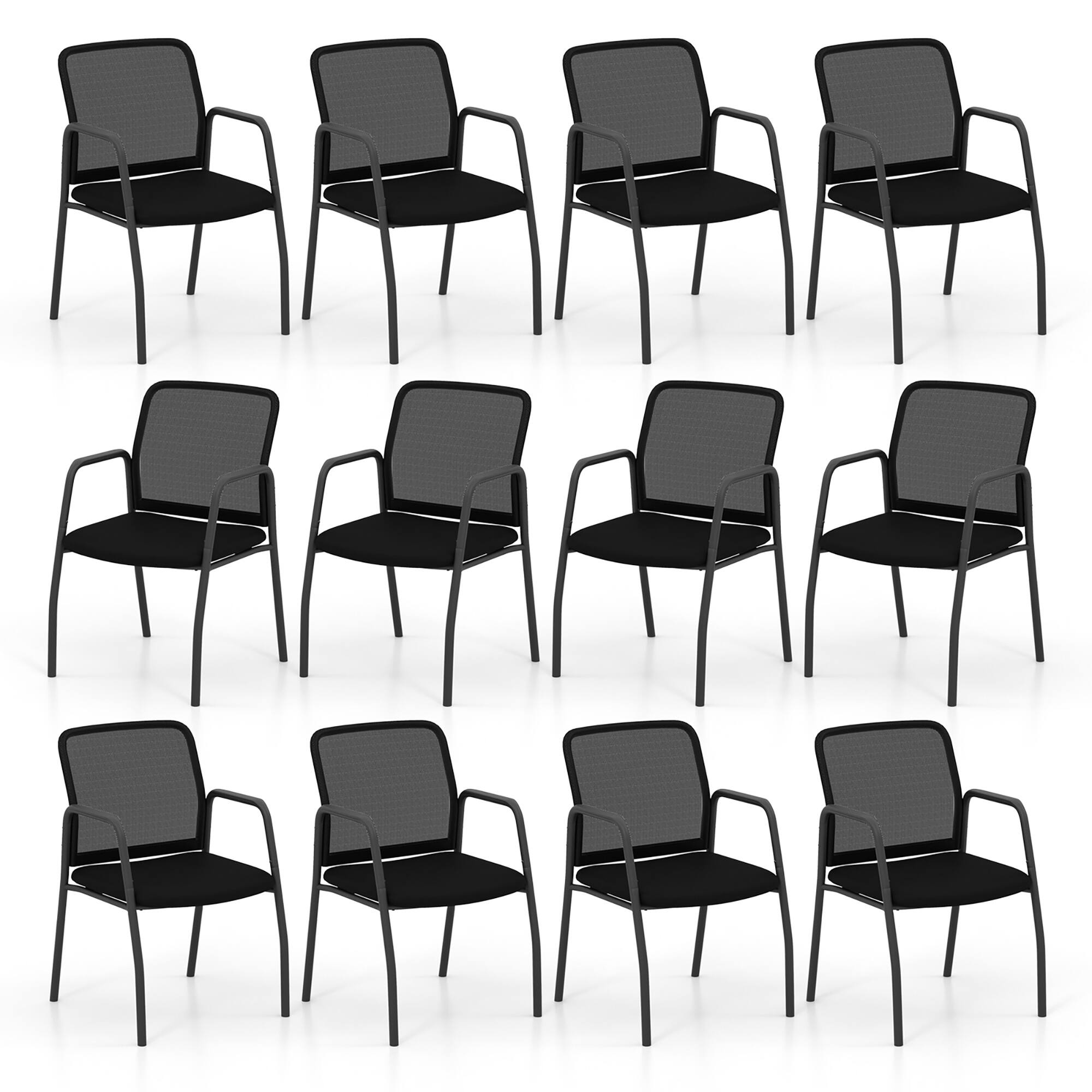 Front. Gymax - Gymax Meeting Room Chair Set of 12 Waiting Room Chairs w/ Ergonomic Backrest & Armrests - Black.