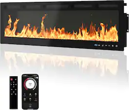 Acekool - 60 Inch Smart Electric Fireplace, Wall Mounted & Recessed Electric Fireplaces - Black