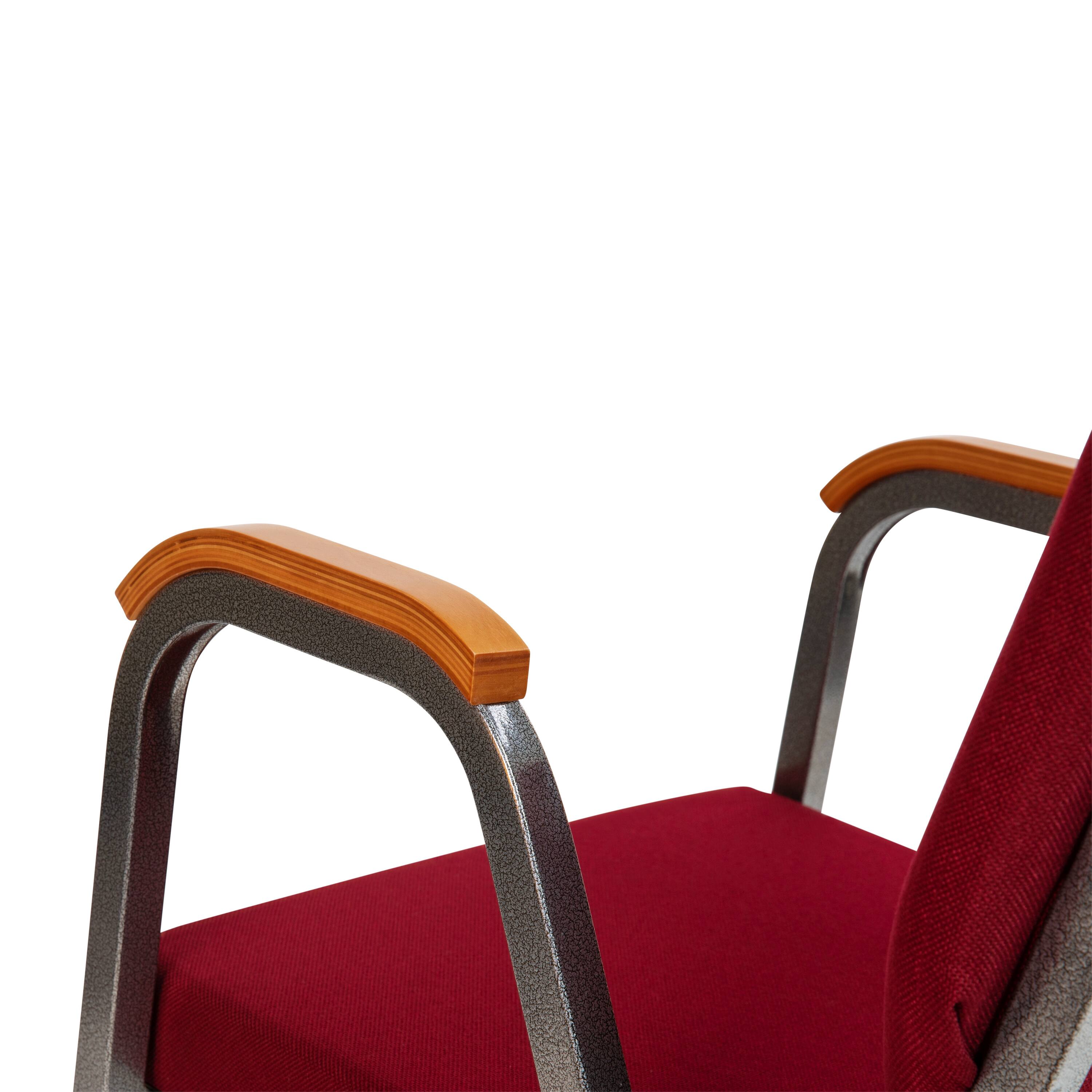 Alt View 9. Emma + Oliver - 21" Stackable Church Chair with Arms - Burgundy Fabric/Silver Vein Frame.