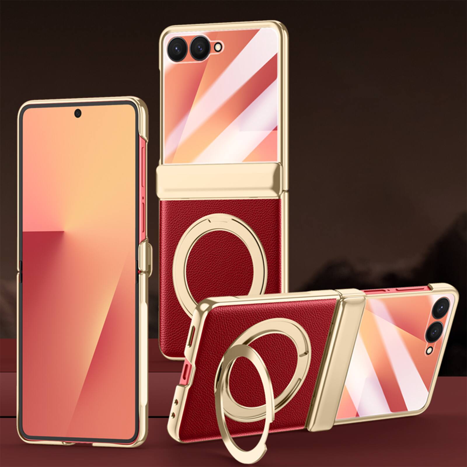 Alt View 3. Dteck - For Samsung Galaxy Z Flip7 Luxury Plated Frame Ring Stand Magnetic Case Hinge Protection Cover+Built-in Screen Protector - White-Clear Screen.