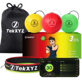 TekXYZ - TekXYZ® Classic Boxing Reflex Ball Pack with App - 3 Balls, 1 Band - Green/Red/Yellow