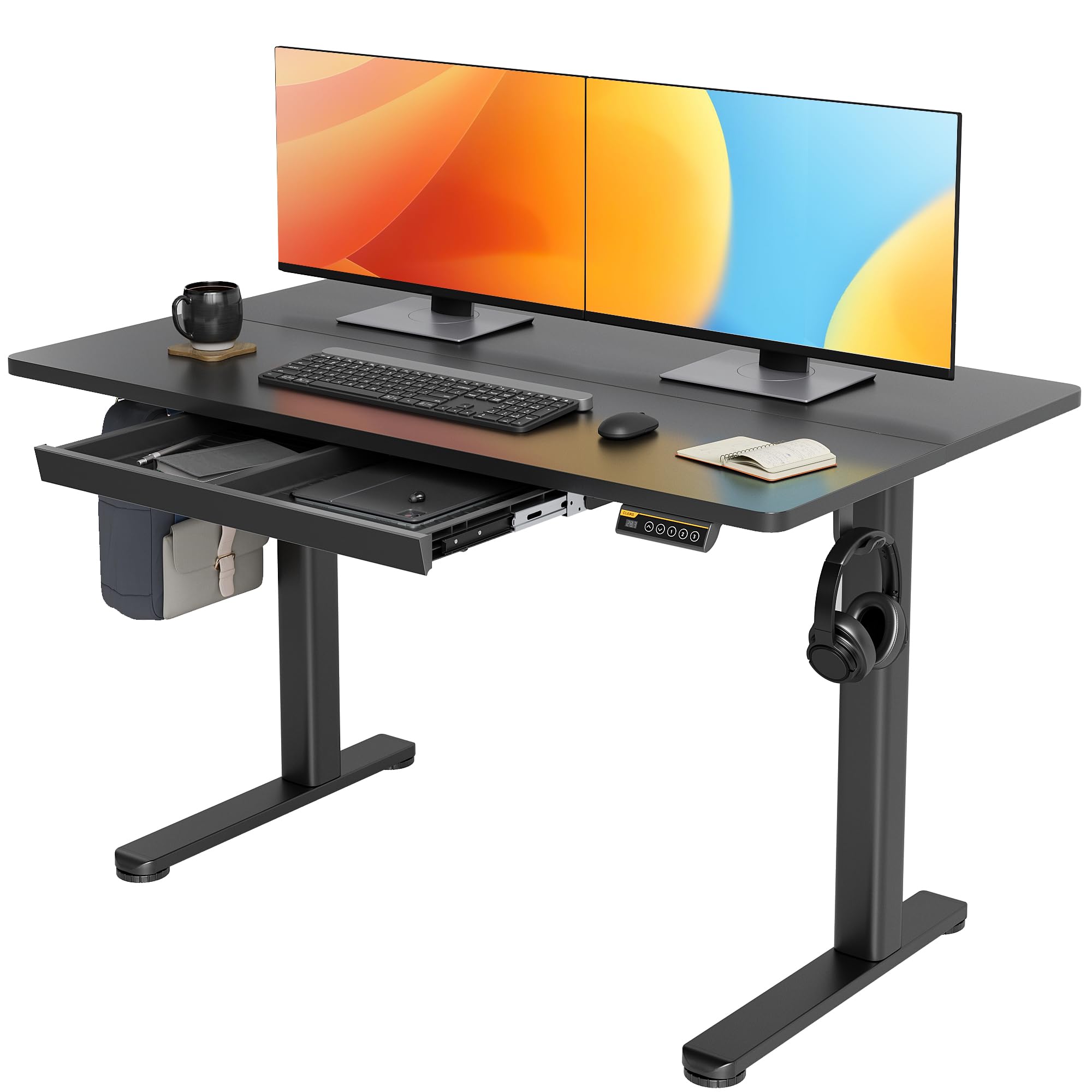 Hirose Alice - Claiks Standing Desk with Drawers, Electric Stand Up Desk Adjustable Height Sit Stand Computer Workstation - Black 48 inch
