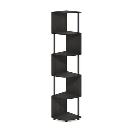 Front. Furinno - Econ 5-Tier Zigzag Corner Shelf Bookcase, Bookshelf, Espresso/Black - Espresso/Black.