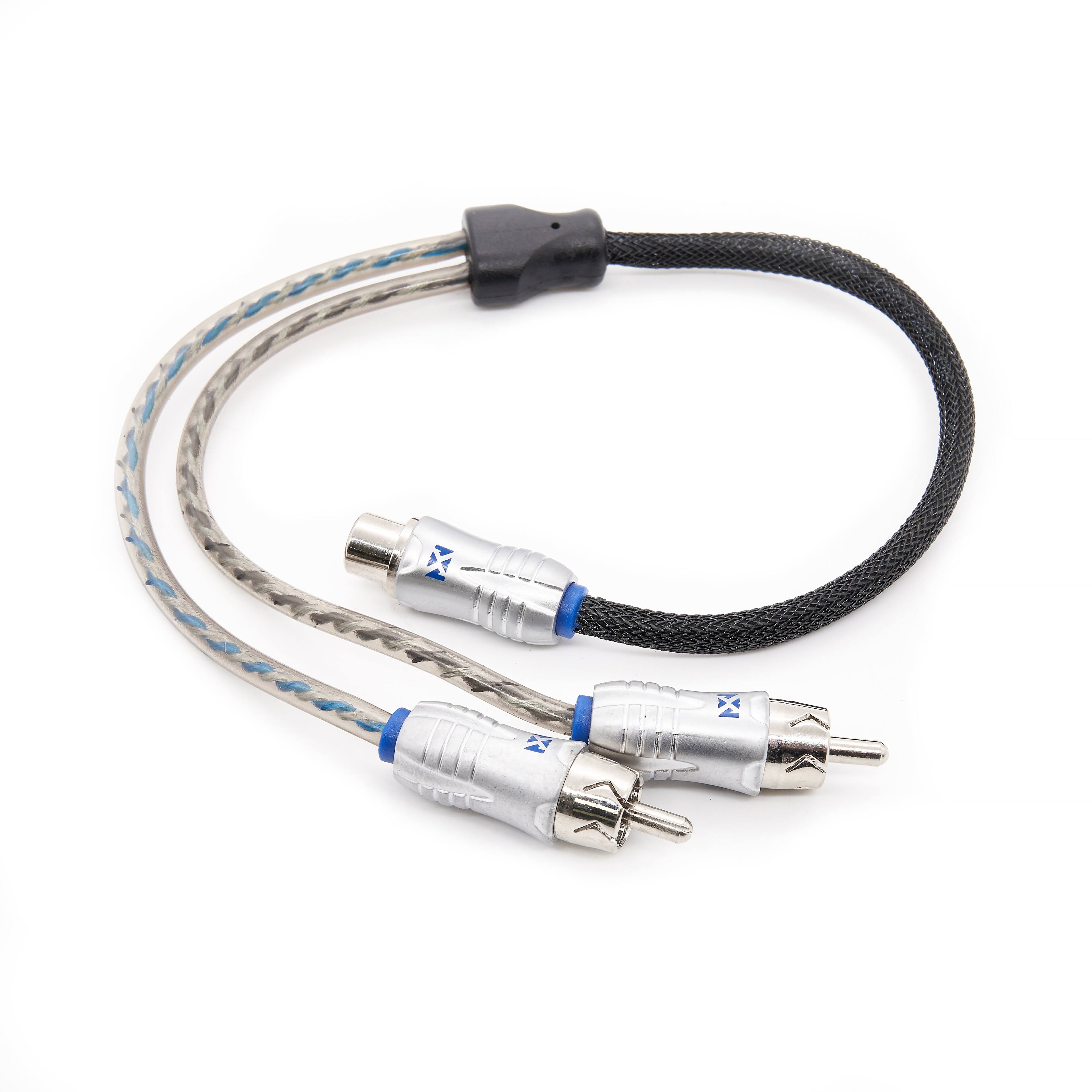 Angle. NVX - XIX2M Oxygen Free Copper 1 Female to 2 Male Y-Adapter Double Twisted Pair X-Series Car Audio RCA Audio Cable (2-Pack).