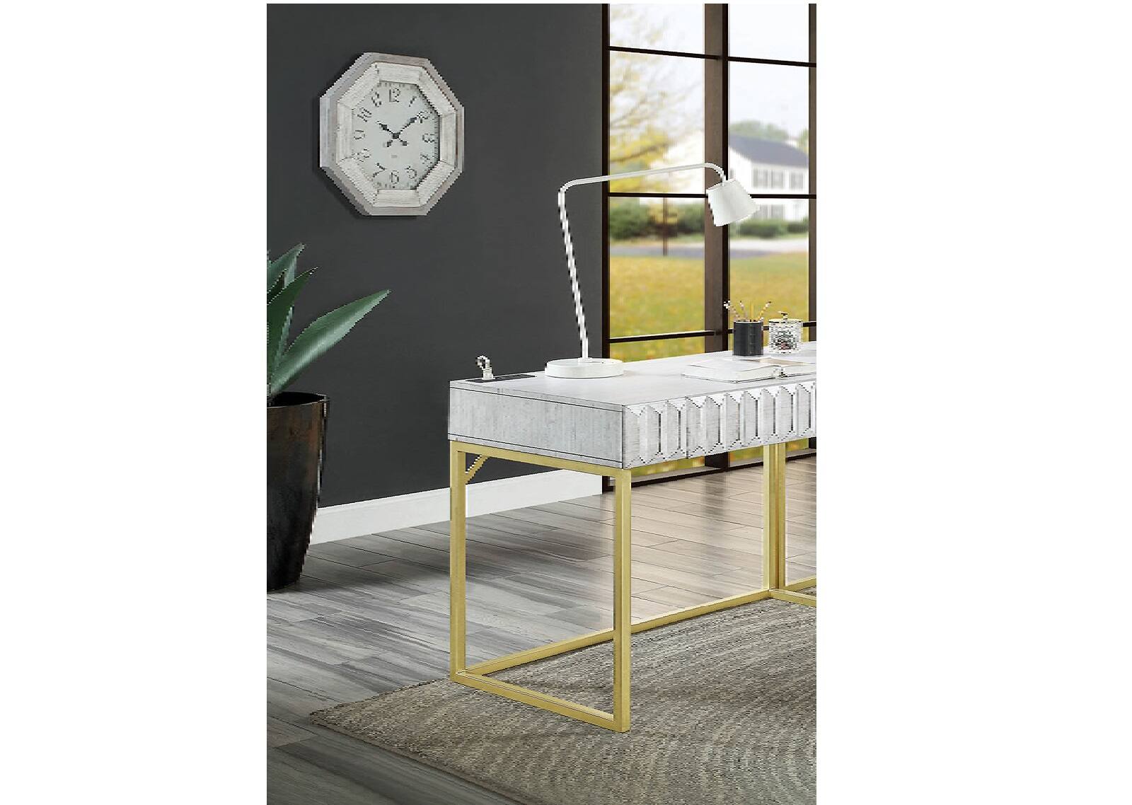 Back. APRILSOUL - Transitional Two-tone Computer Desk Antique White USB Port Lift Top Design And Concealed Drawer - Antique White.