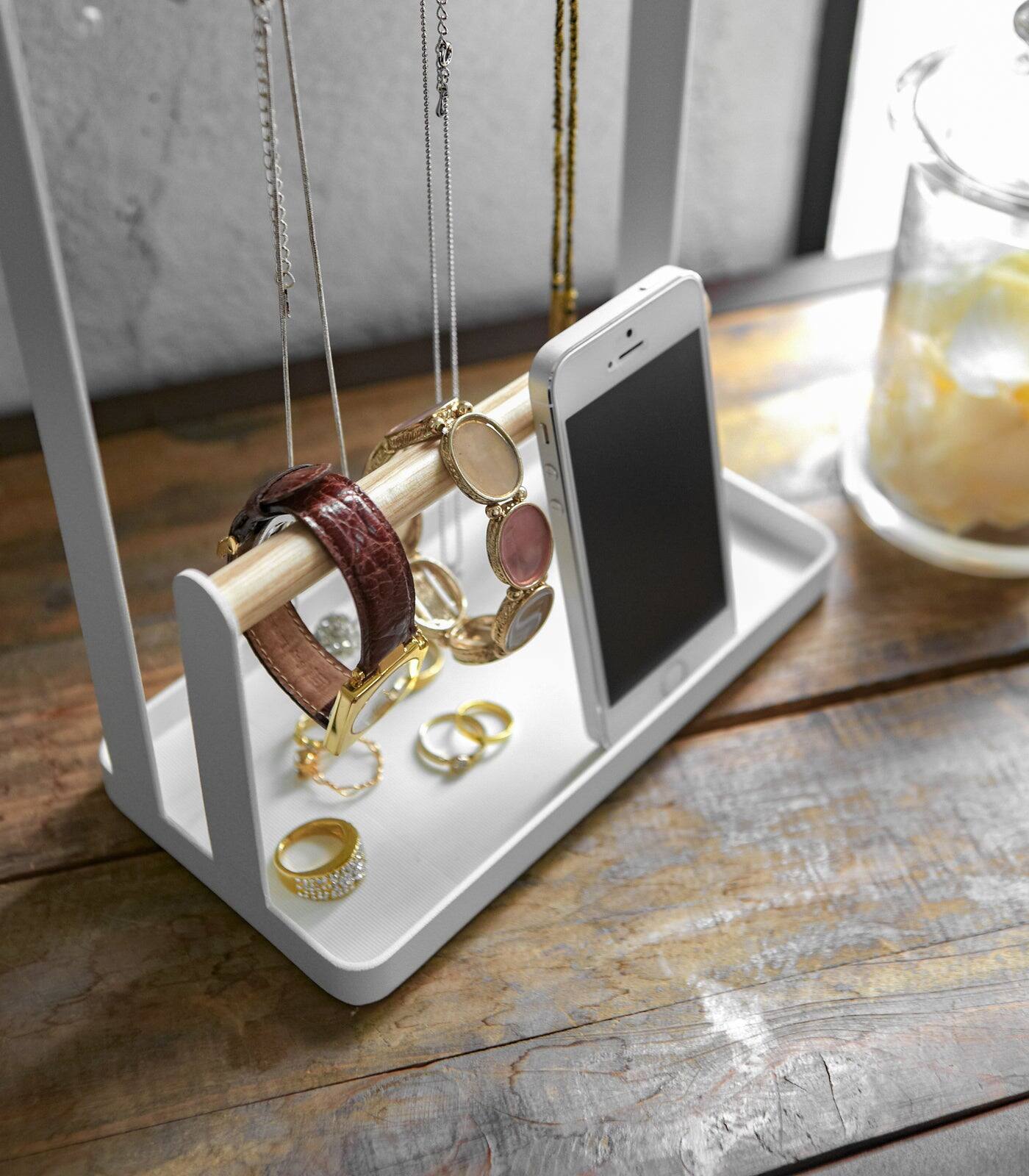 Alt View 1. Yamazaki Home - Jewelry + Accessory Display - Steel + Wood - White.