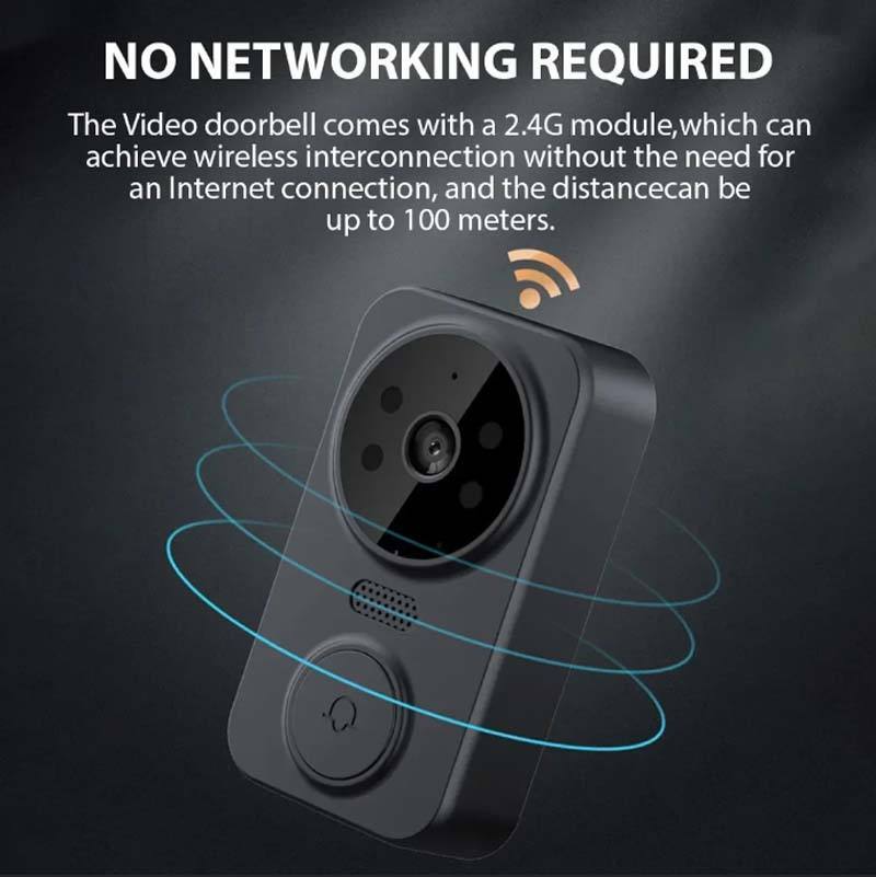 NO NETWORKING REQUIRED

The Video doorbell comes with a 2.4G module, which can achieve wireless interconnection without the need for an Internet connection, and the distance can be up to 100 meters.