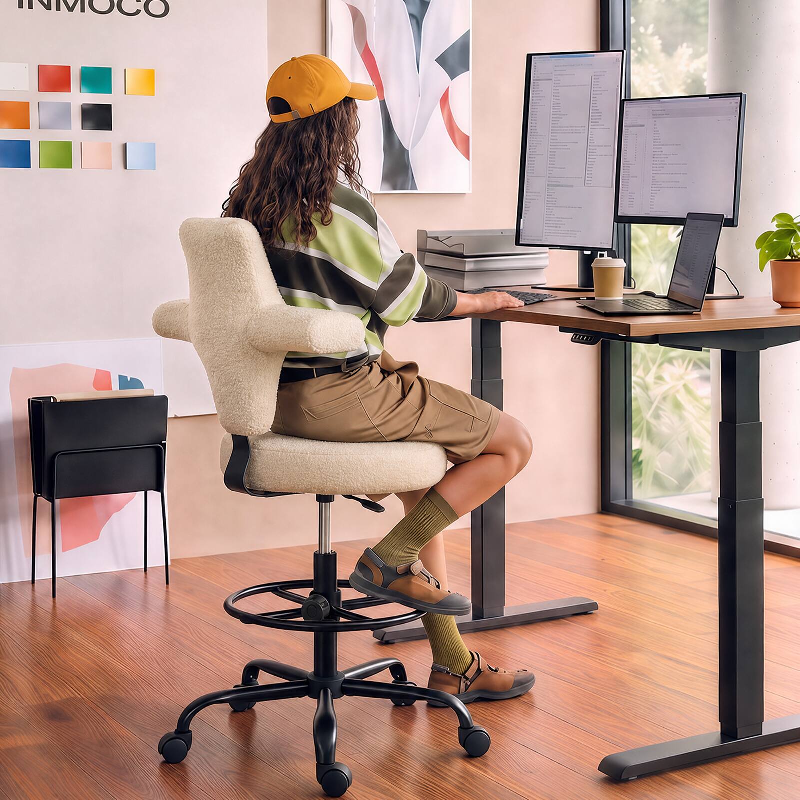 Angle. Pinmoco - PINMOCO Adjustable Drawing Chair with Cross Back Design and Swivel Foot Ring - White.